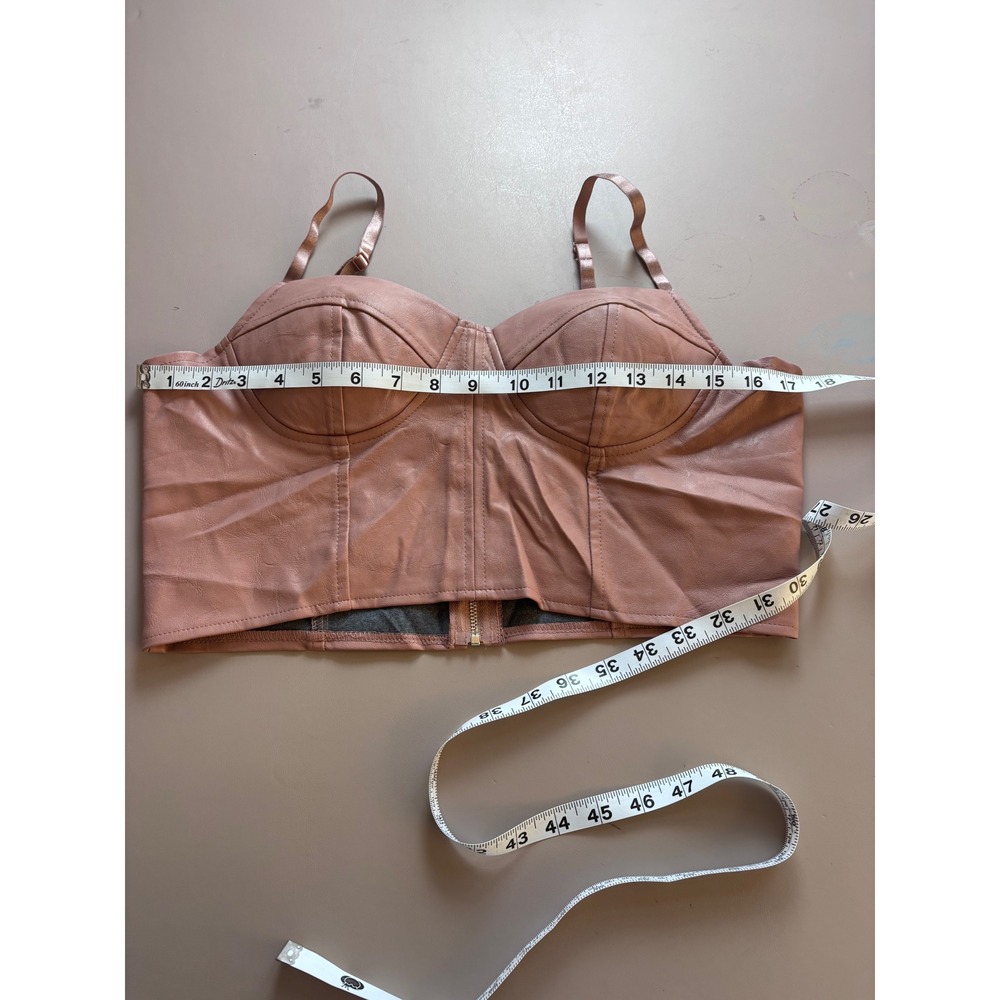 Haute Monde Faux Leather Corset Bustier‎ Top Dusty Rose Strappy Zip Size L - Picture 7 of 8